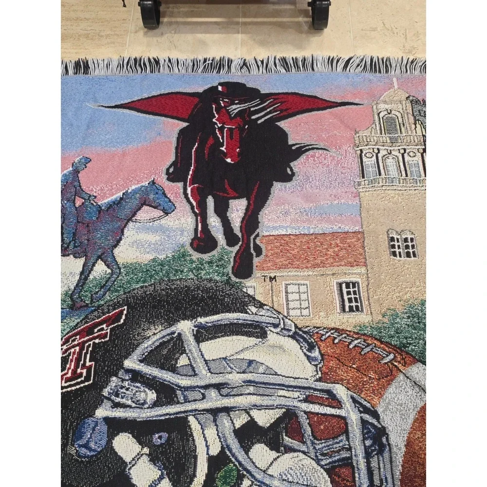 Vtg Texas Tech University Tapestry Blanket Masked Rider Football Campus‎ 48